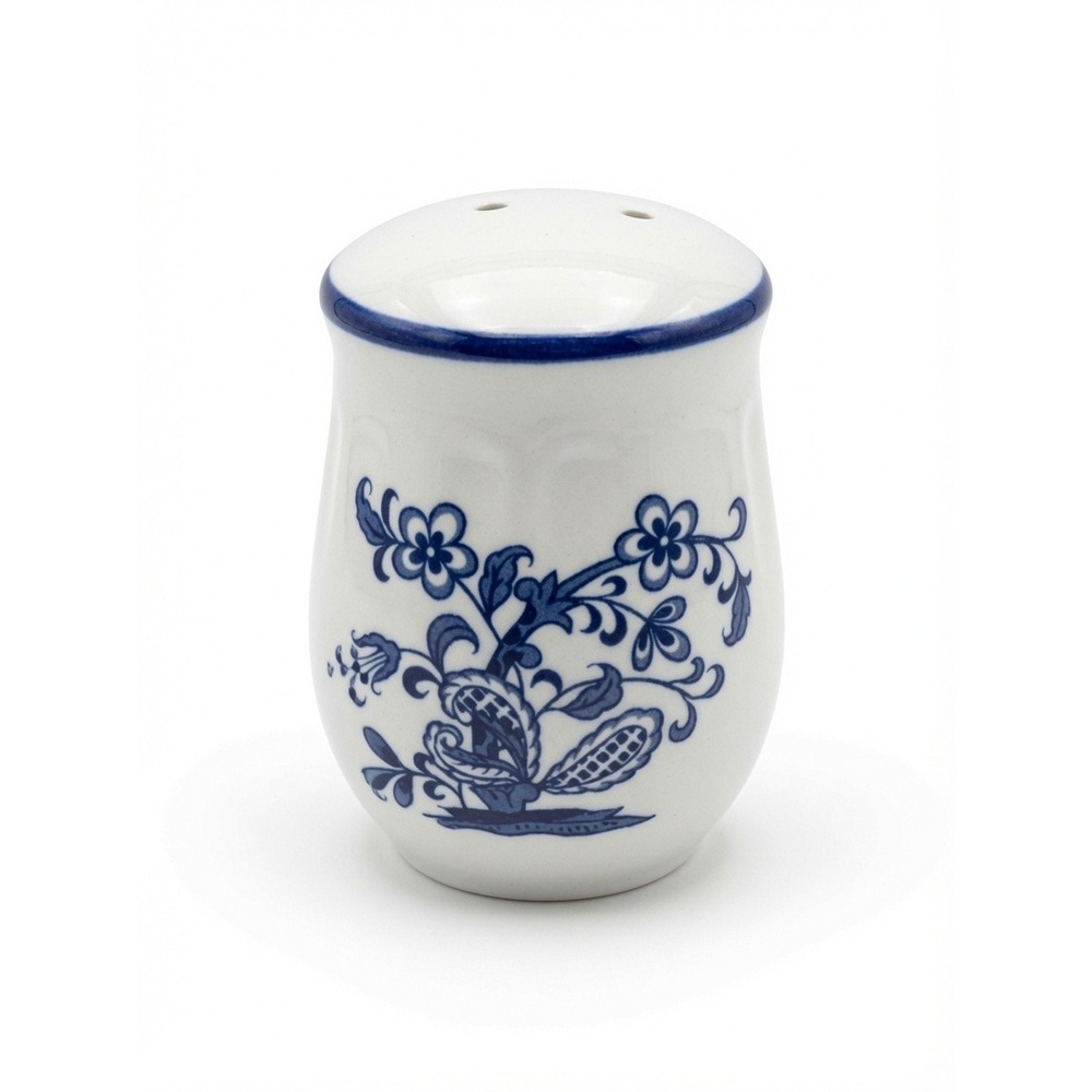 Vintage Ceramic‎ Salt Shaker Blue Floral Pattern White 2.75 Inch Farmhouse Decor